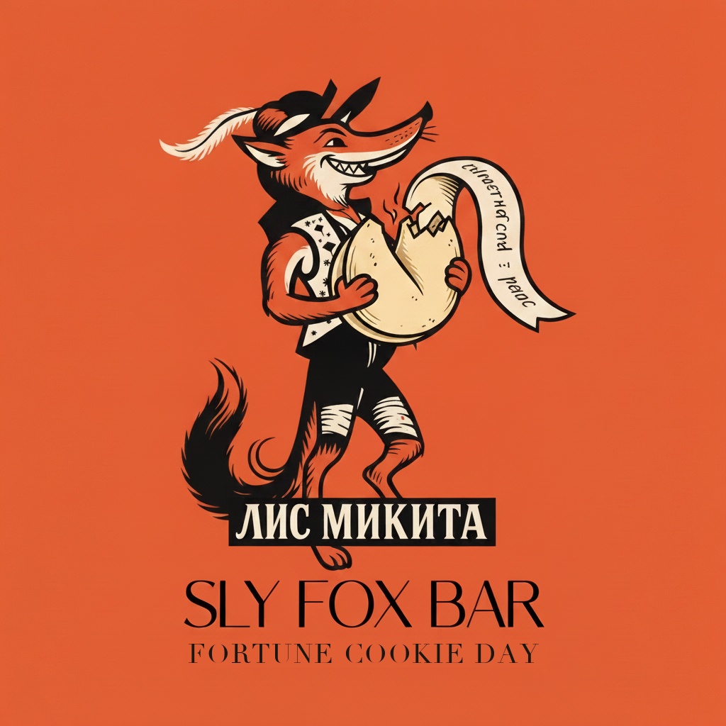Fox cracking a giant fortune cookie