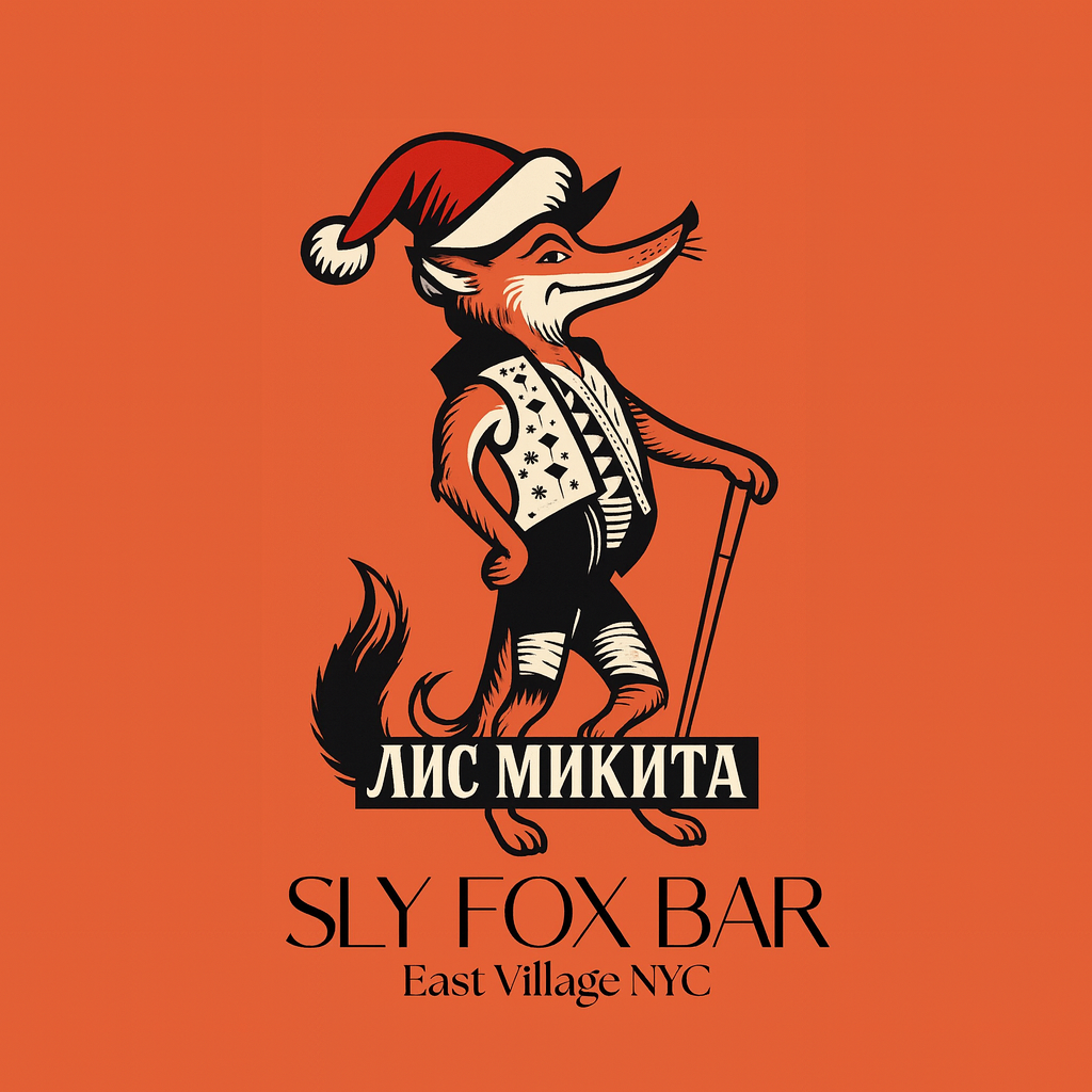 Original logo: fox in Santa hat with cane