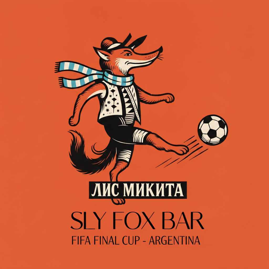 Fox with sky-blue scarf kicking a ball
