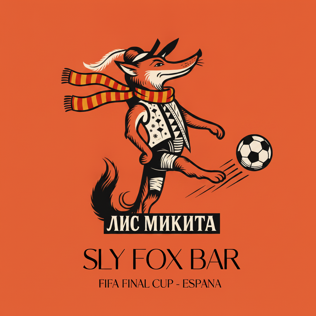 Fox with red-and-yellow scarf kicking a ball